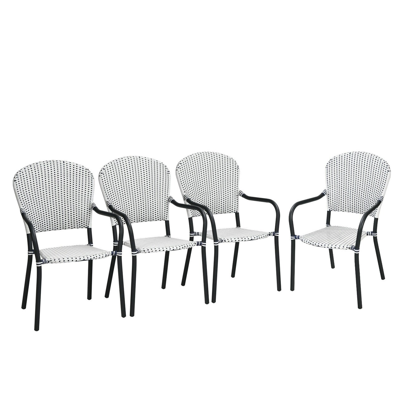 Stackable PE Rattan Patio Chairs Set 4 Steel Frame Outdoor White Blue